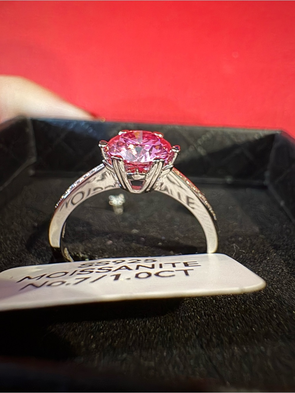 1.0CT Pink Moissanite White Gold Over Sterling Silver Ring Size 7 - Picture 5 of 8